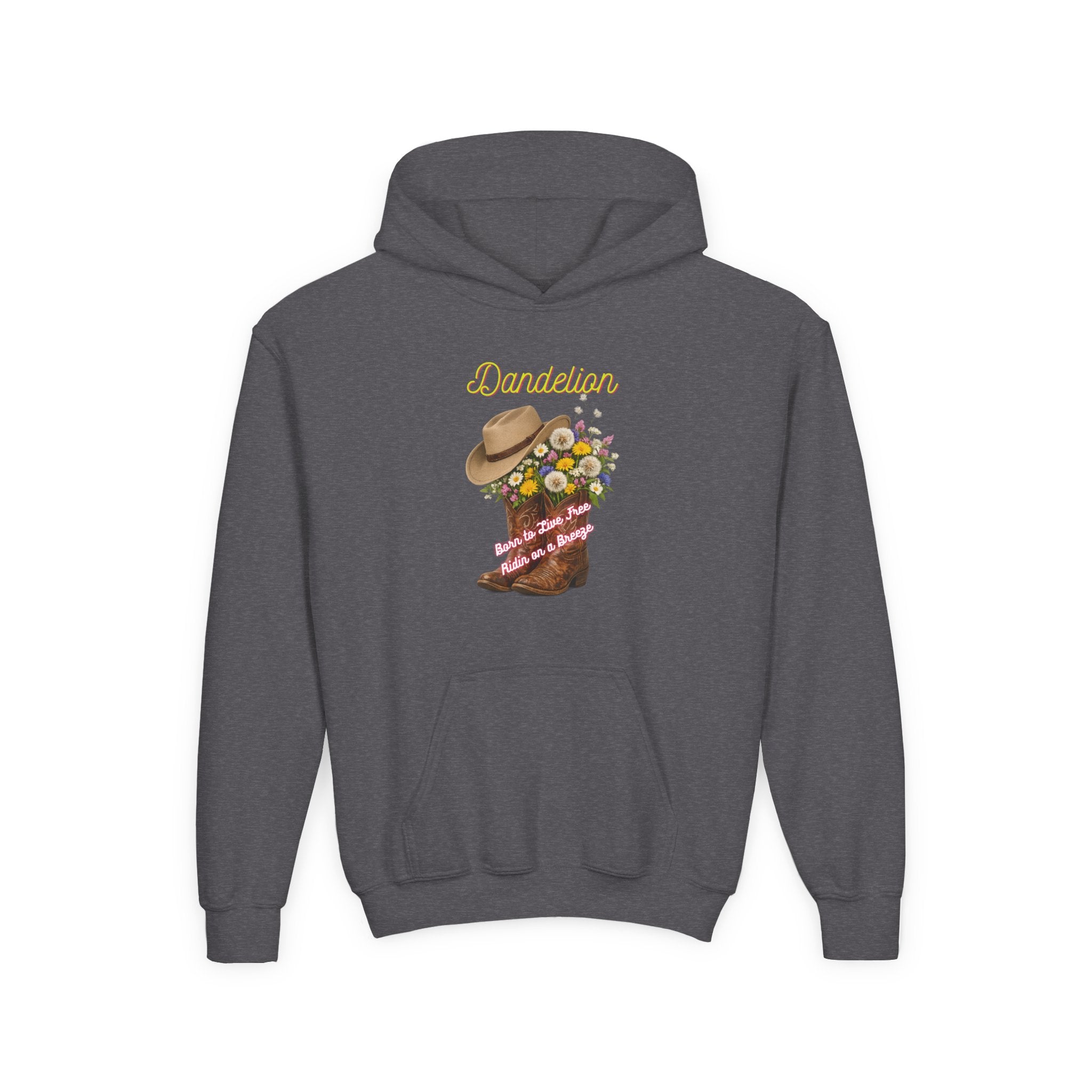 Youth Dandelion Cowboy Boot Hoodie - Floral Western Kids Sweatshirt