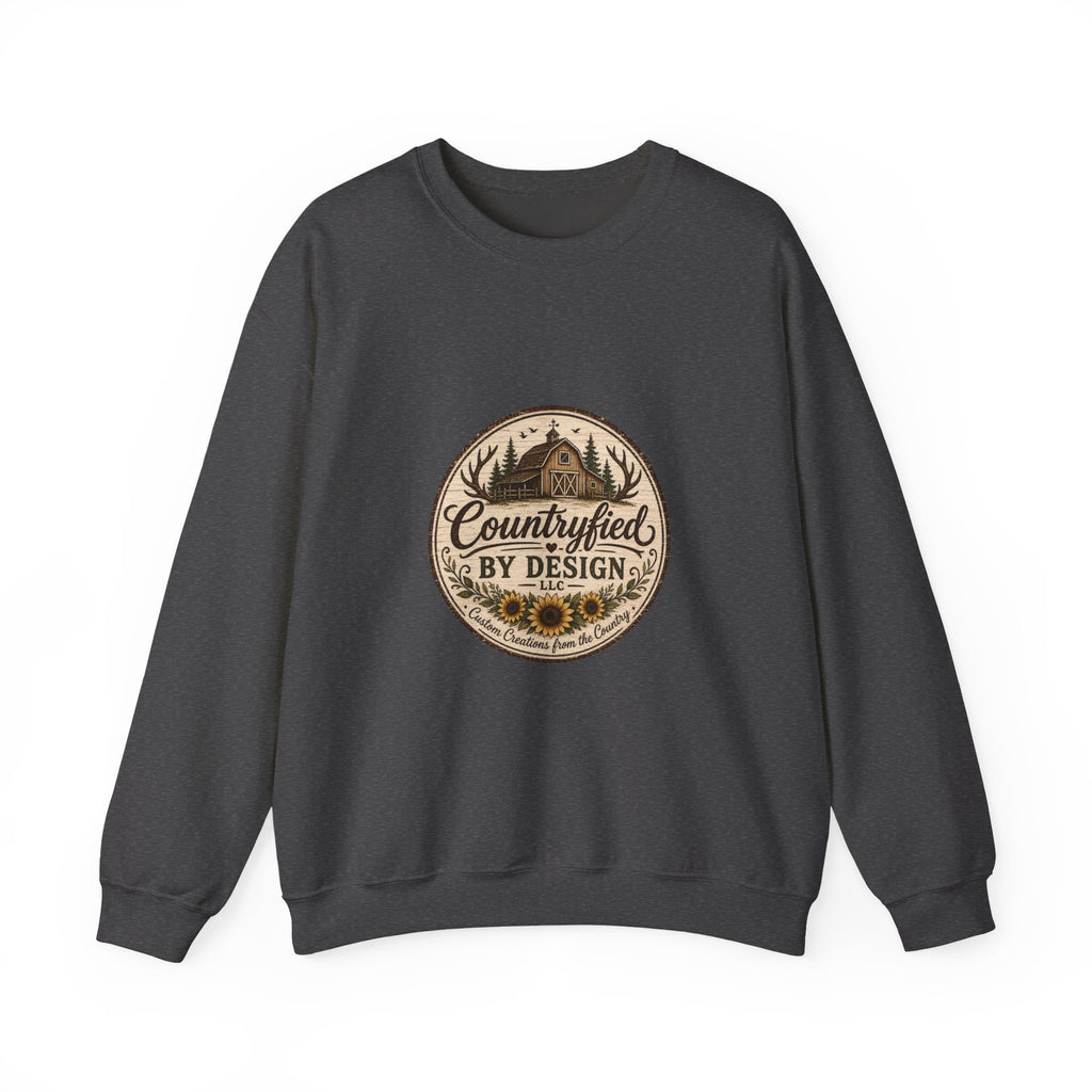 Countryfied By Design Crewneck Sweatshirt — Rustic Farmhouse Graphic Pullover