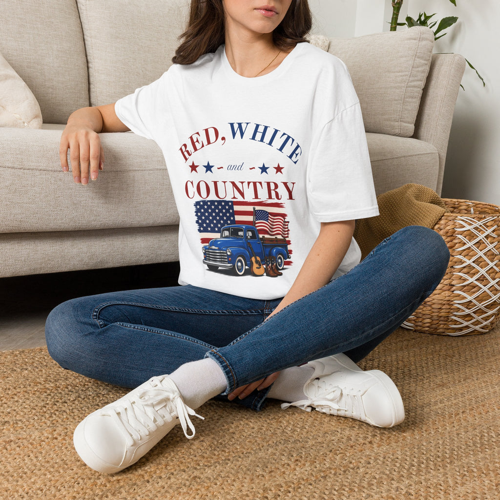 Red, White and Country T-Shirt — Patriotic Vintage Truck Americana Tee