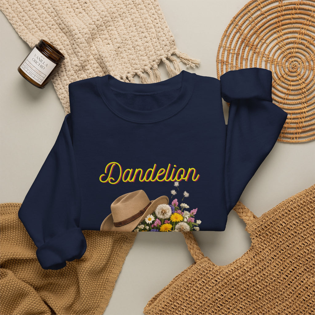Dandelion Cowboy Boots & Hat Sweatshirt — Floral Western Crewneck