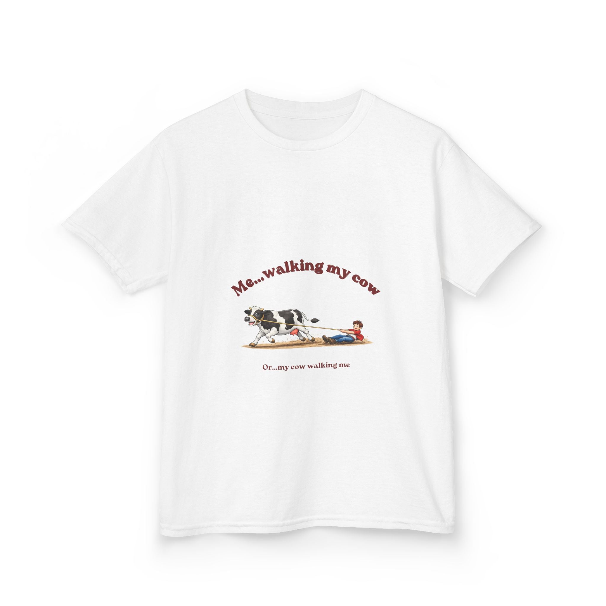 Kids T‑Shirt — “Me walking my cow” Cute Farm Animal Tee for Children-boy