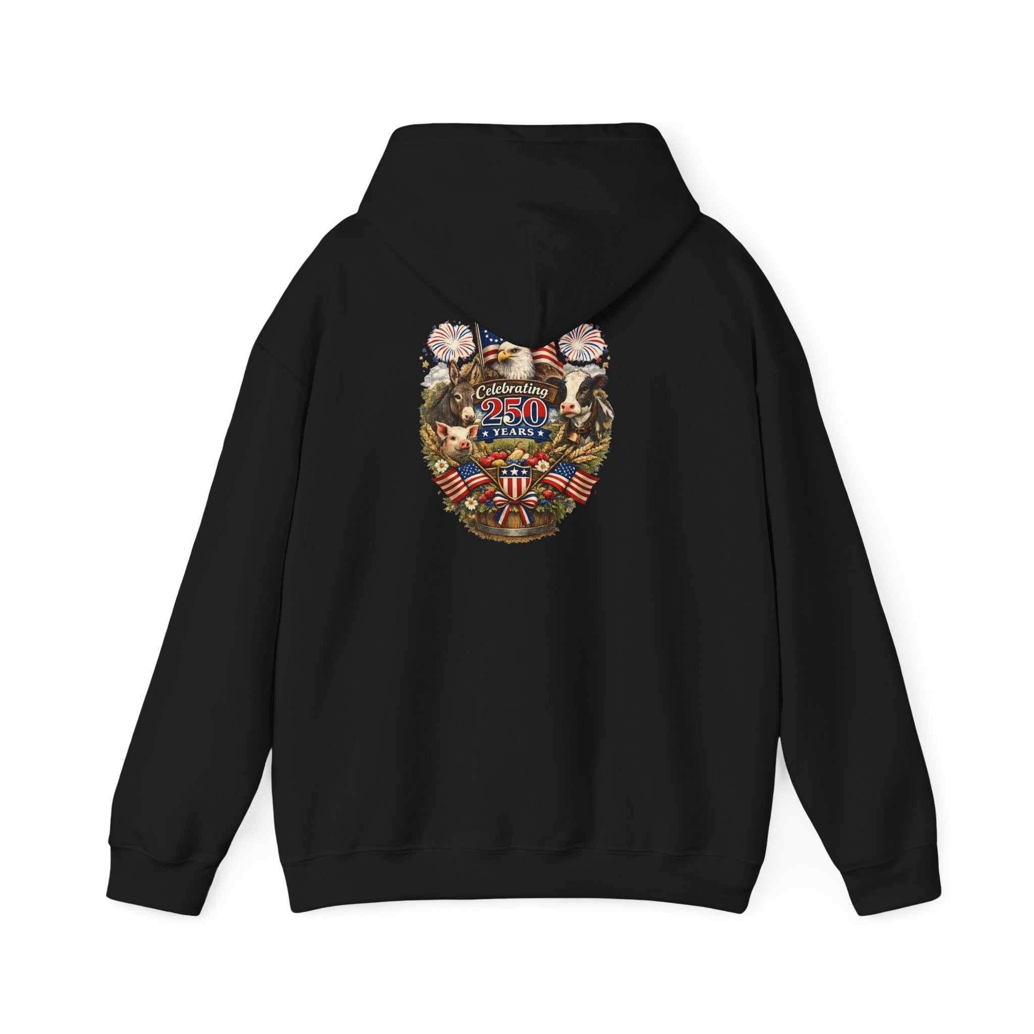 Patriotic Star & Shield Hoodie — USA Flag Graphic Pullover for 4th of July