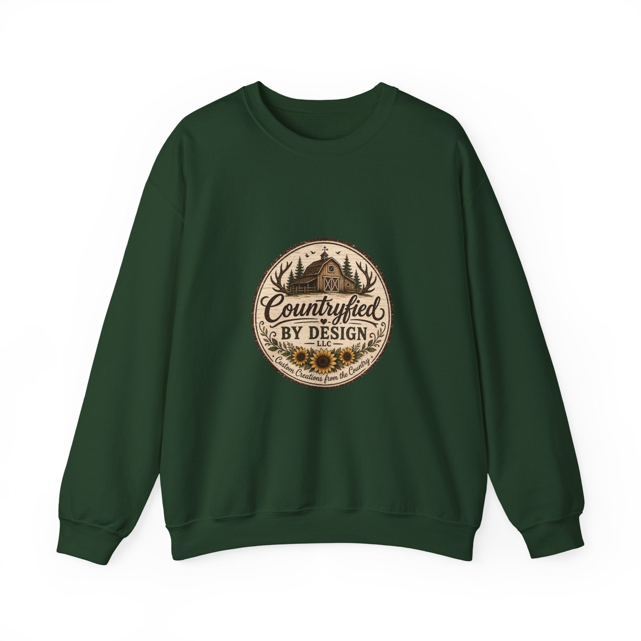 Countryfied By Design Crewneck Sweatshirt — Rustic Farmhouse Graphic Pullover