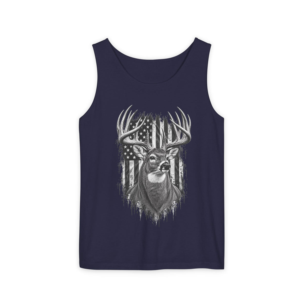 Buck Deer American Flag Tank Top, Garment-Dyed Cotton, Relaxed Fit