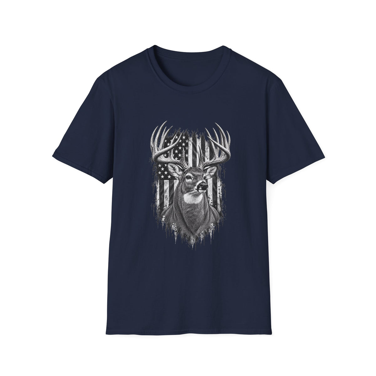 Buck Hunting T-Shirt, Distressed American Flag Deer Graphic Tee, Adult Classic Fit