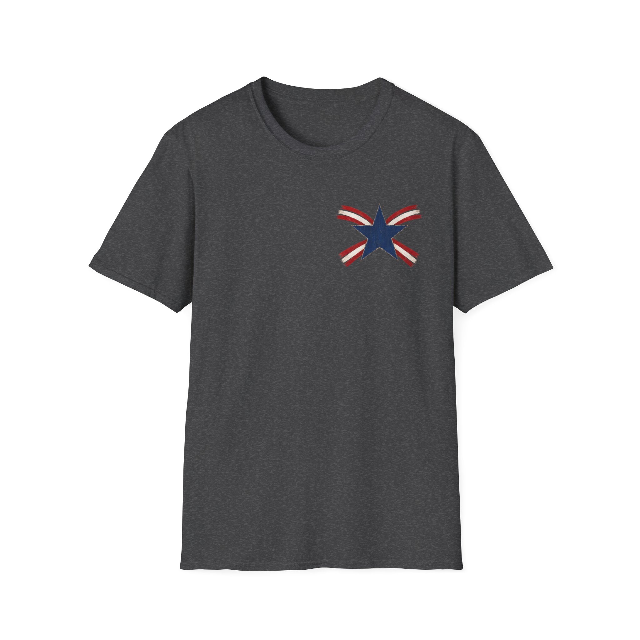Patriotic Star Tee — Small Distressed Navy Star with Red Stripes