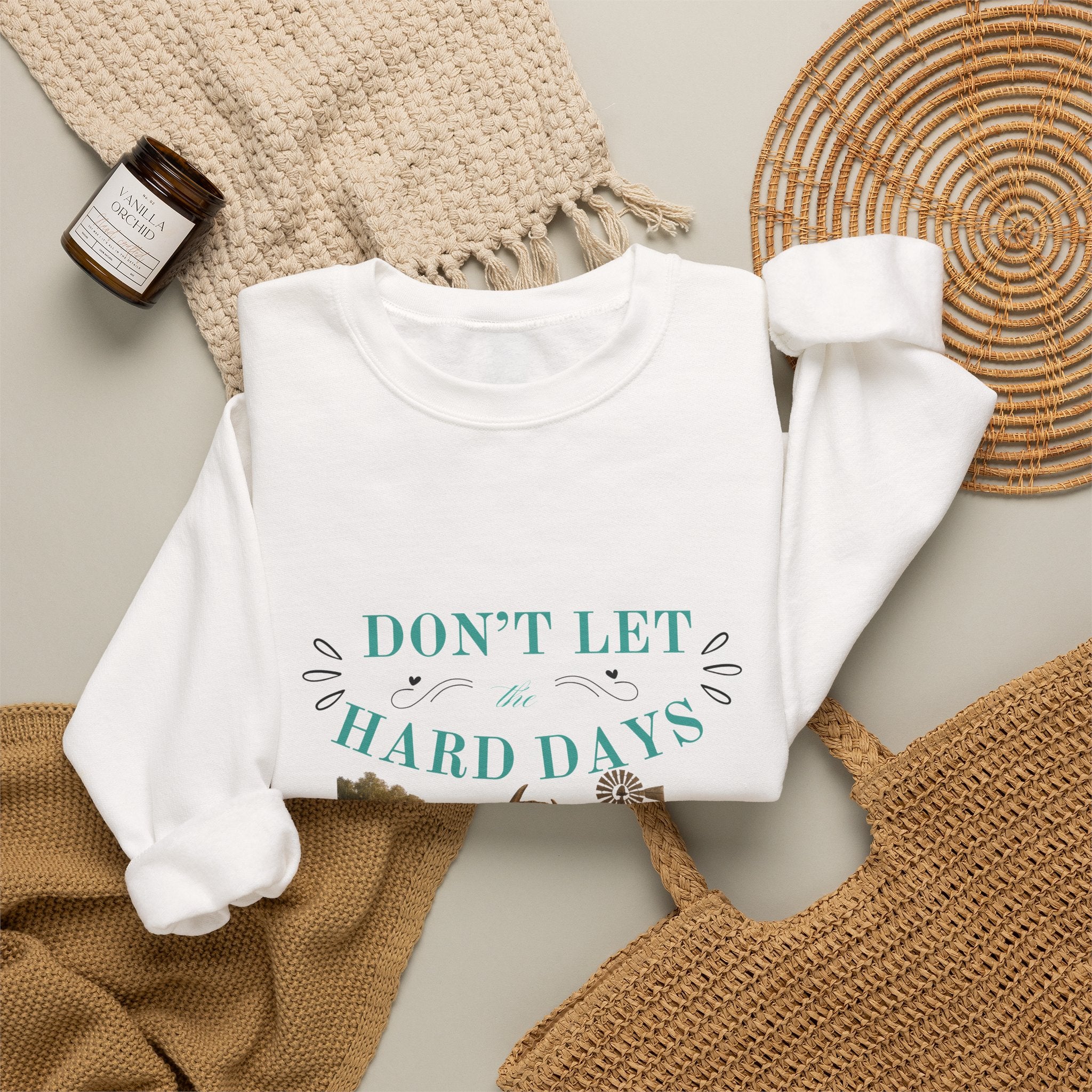 Inspirational Crewneck Sweatshirt — "Don't Let Hard Days Win" Floral Comfort Pullover