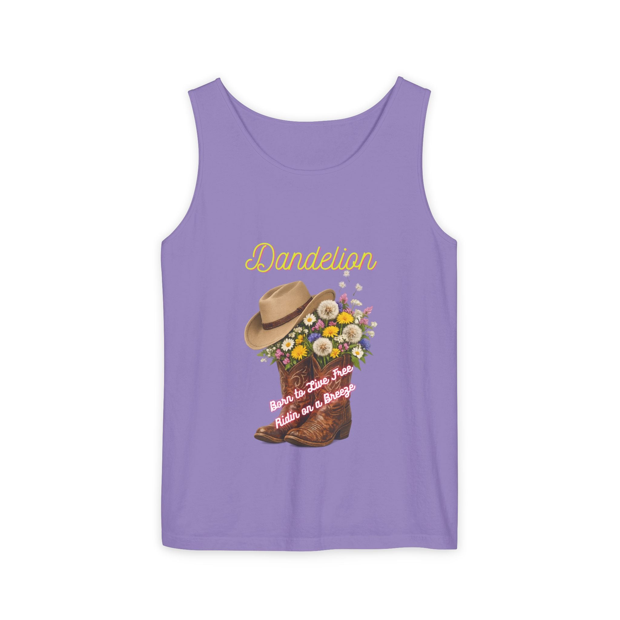 Dandelion Cowboy Boot Tank Top — Floral Western Graphic Summer Tee