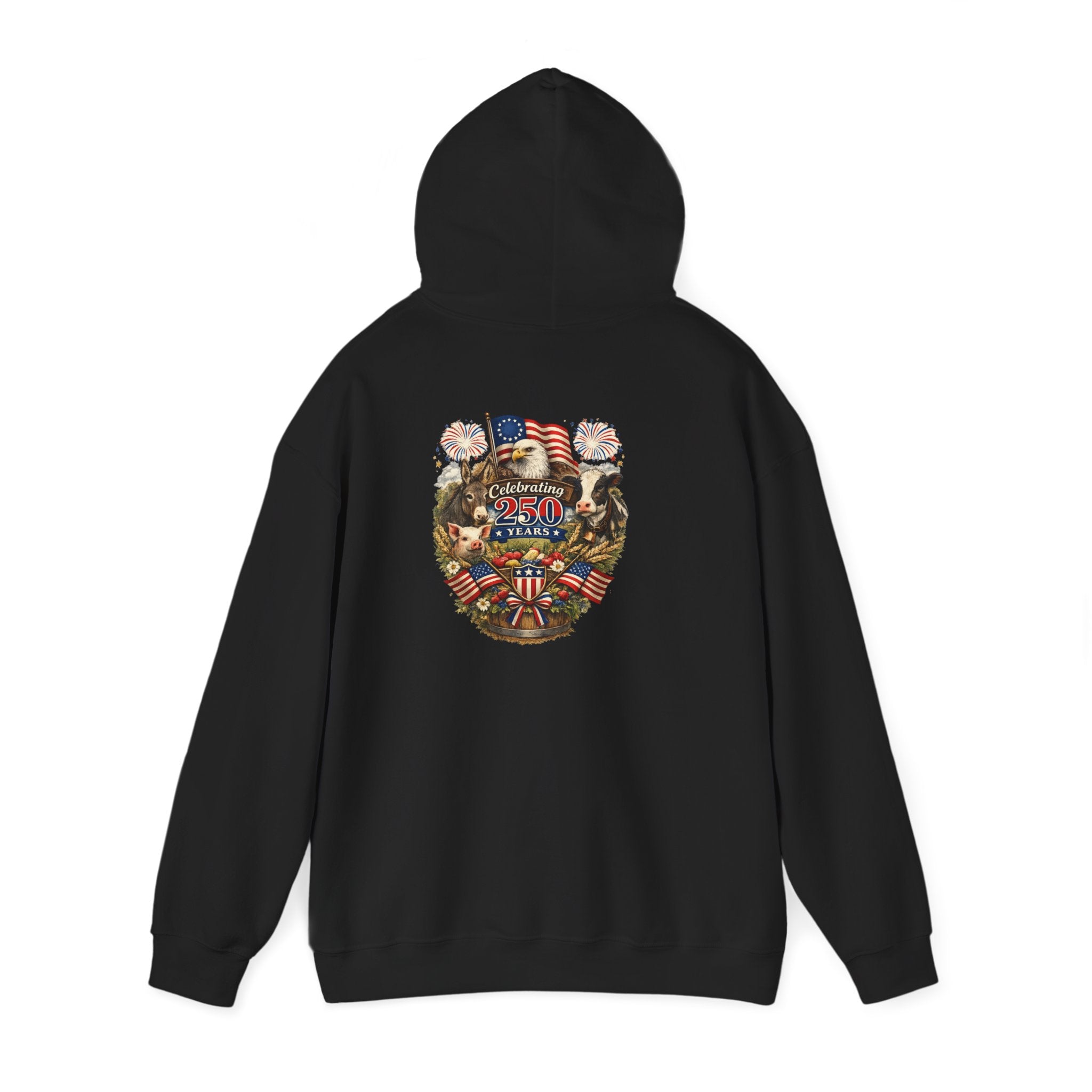 Patriotic Star & Shield Hoodie — USA Flag Graphic Pullover for 4th of July