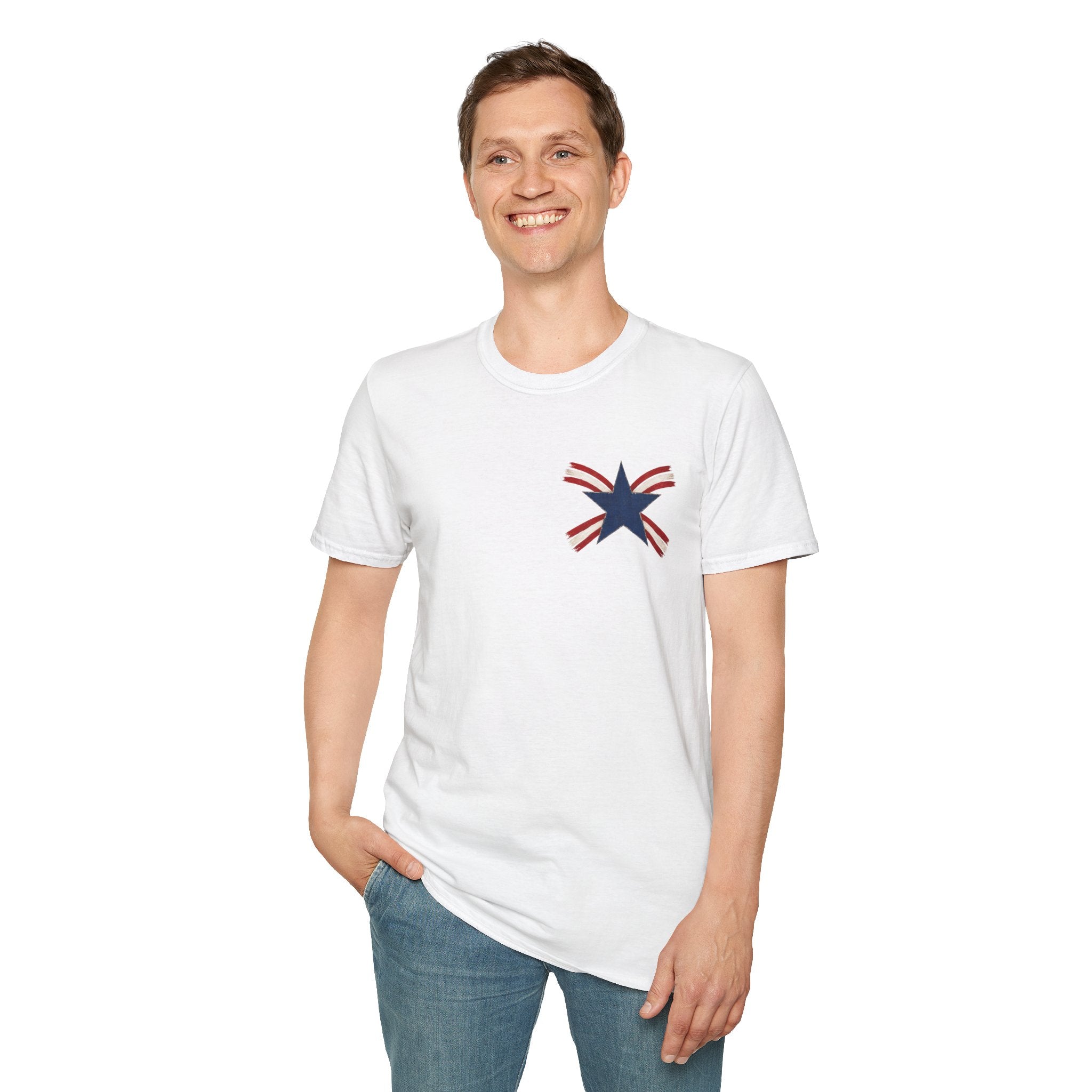 Patriotic Star Tee — Small Distressed Navy Star with Red Stripes