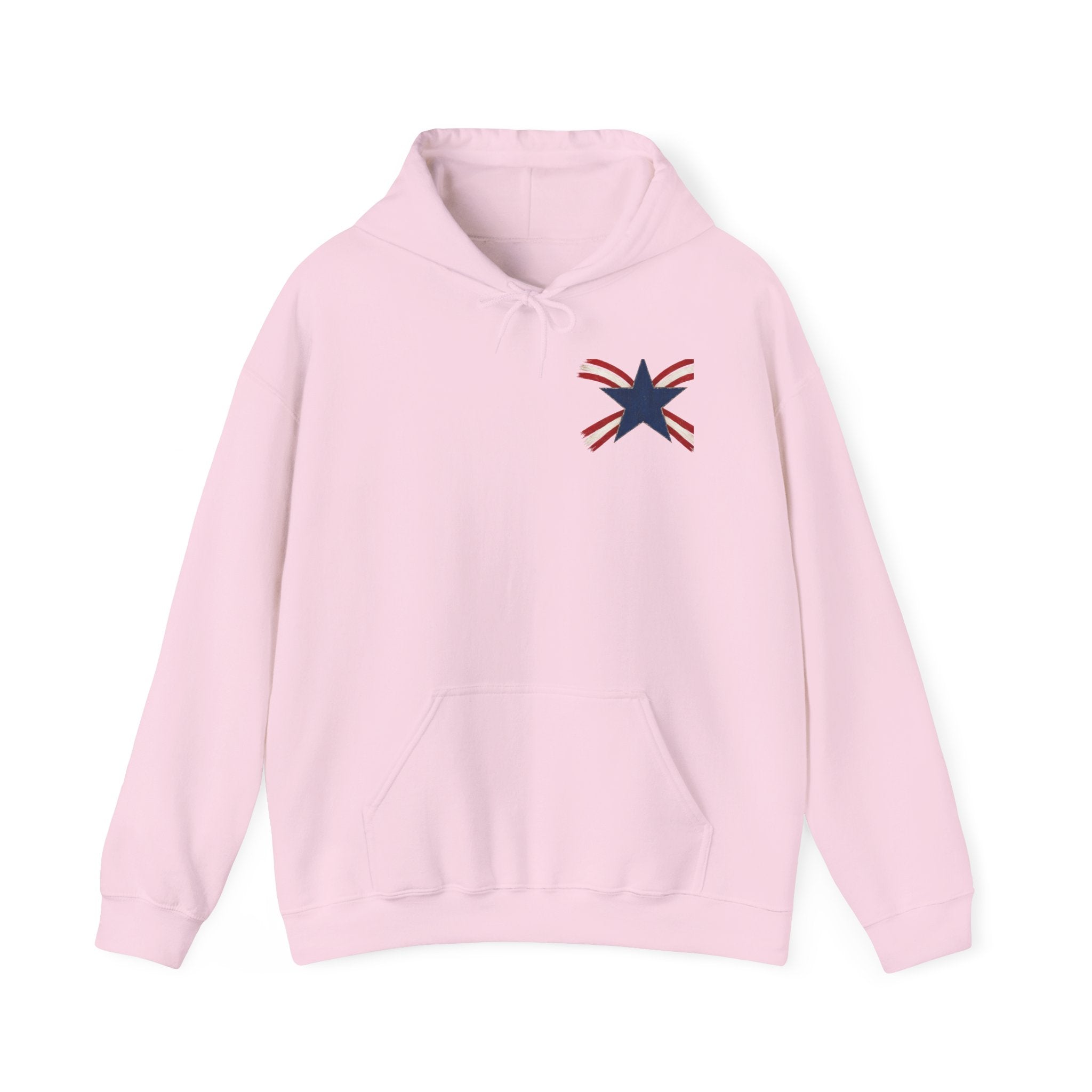 Patriotic Star & Shield Hoodie — USA Flag Graphic Pullover for 4th of July
