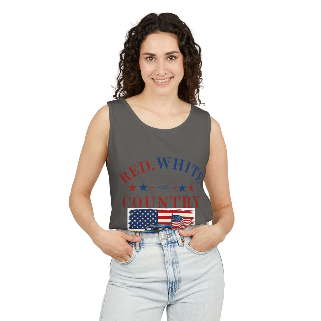Patriotic Tank Top – "Red, White and Country" Vintage Truck | "Land of the Free" 4th of July Tank