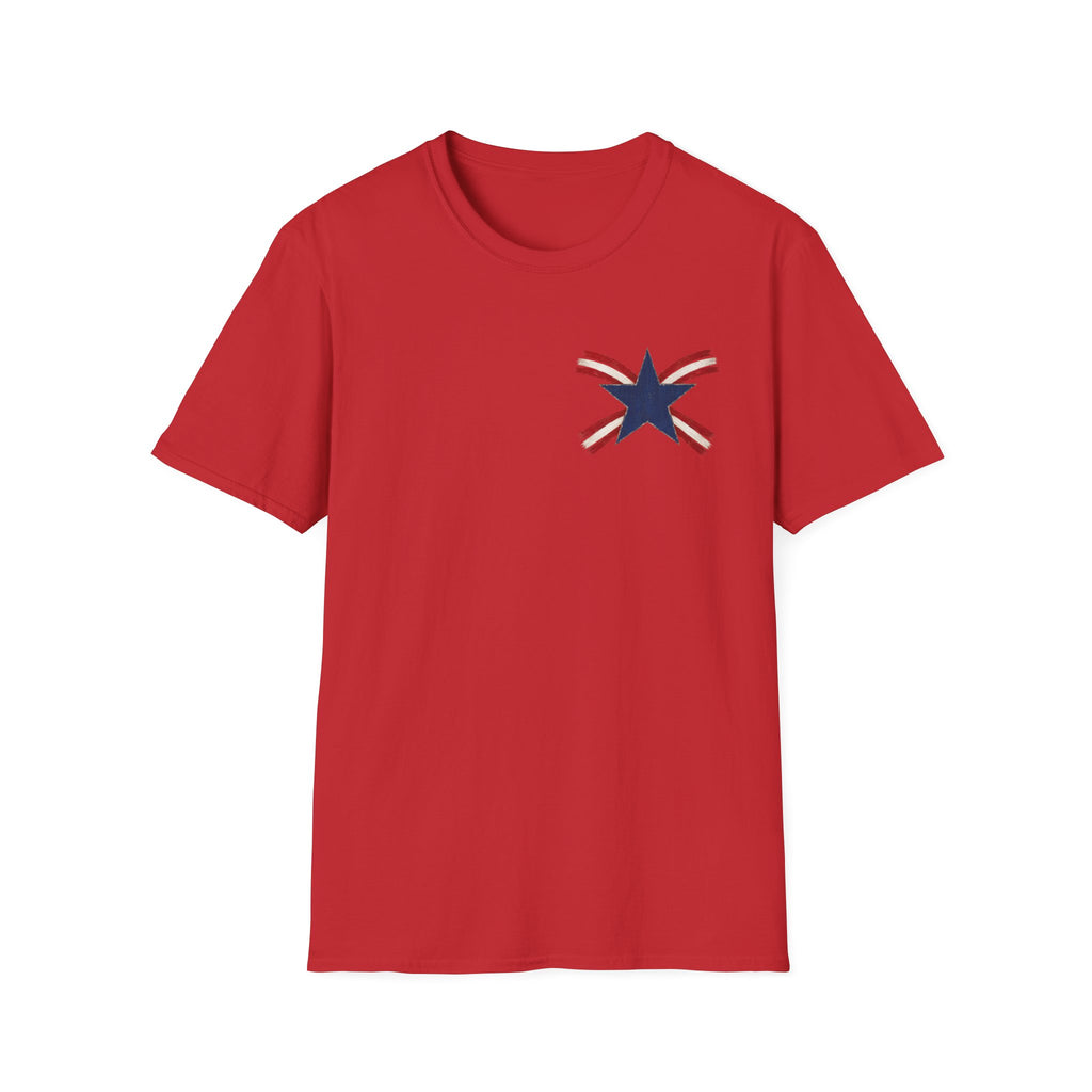 Patriotic Star Tee — Small Distressed Navy Star with Red Stripes