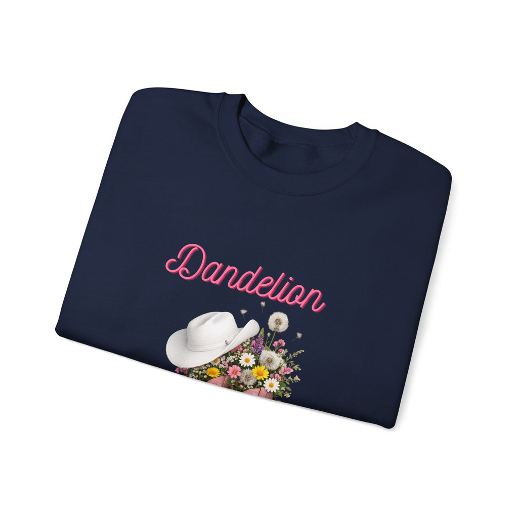 Dandelion Floral Cowboy Boots Sweatshirt – Pink Western Hat & Flowers Crewneck