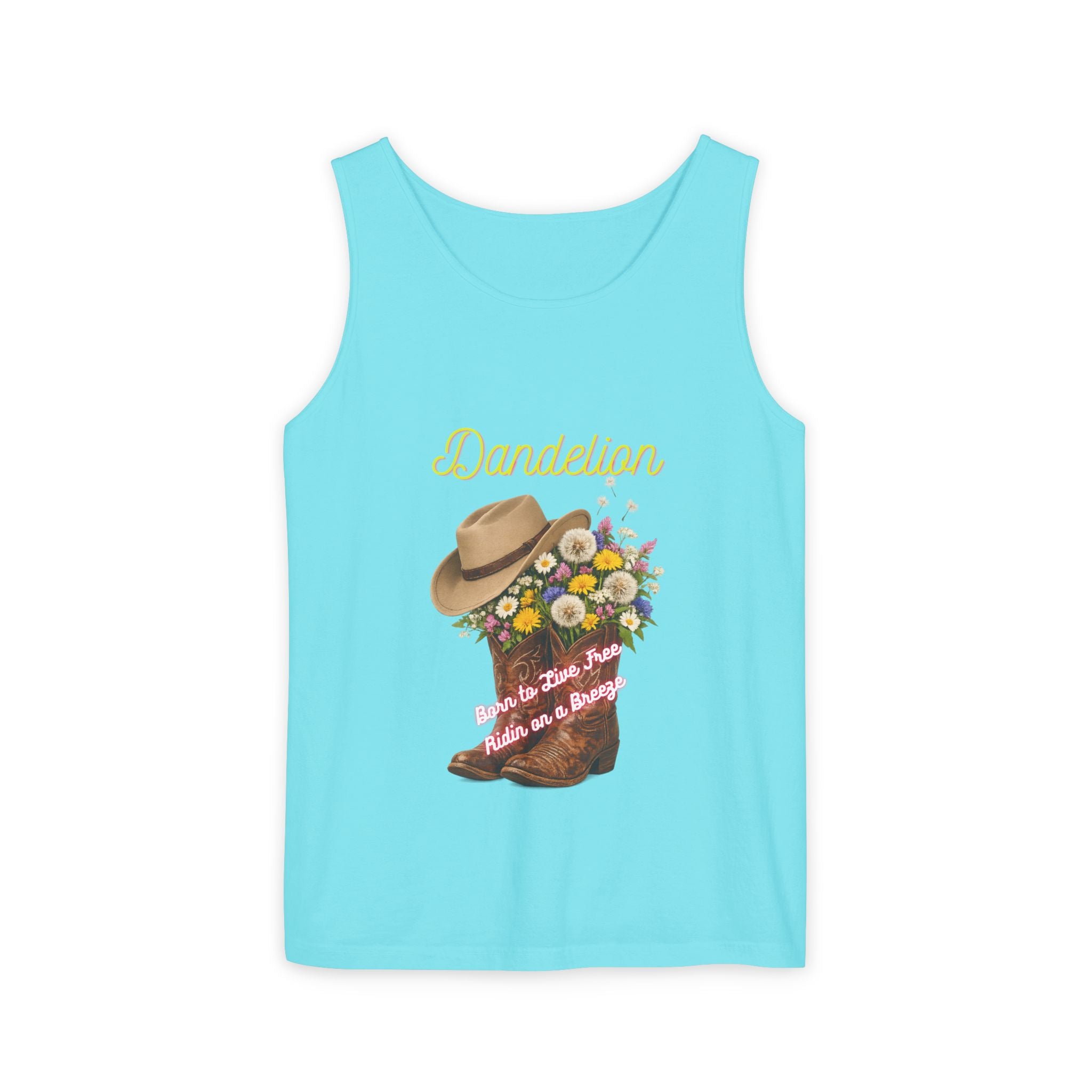 Dandelion Cowboy Boot Tank Top — Floral Western Graphic Summer Tee