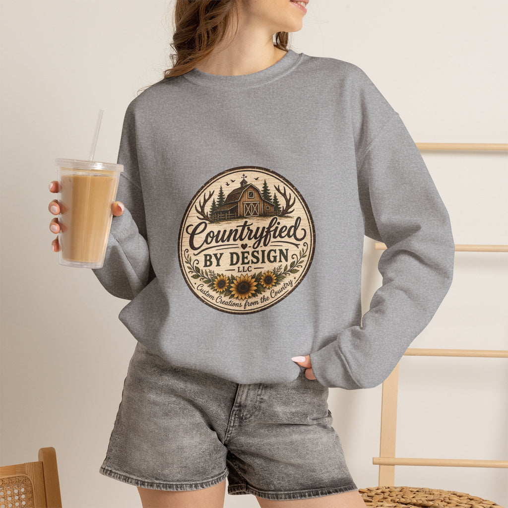 Countryfied By Design Crewneck Sweatshirt — Rustic Farmhouse Graphic Pullover