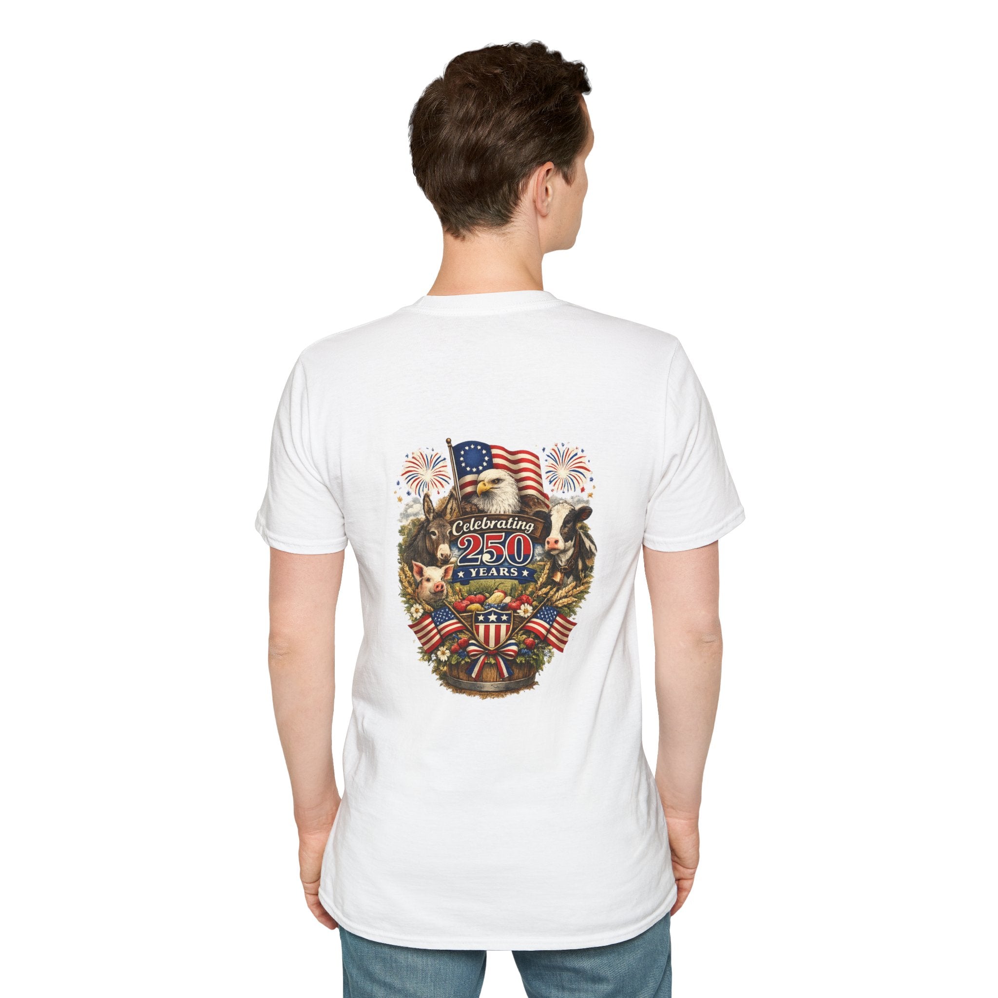 Patriotic Star Tee — Small Distressed Navy Star with Red Stripes